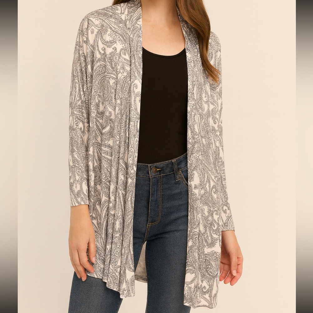 Soma White & Black Paisley Open Front Cardigan – Size L
